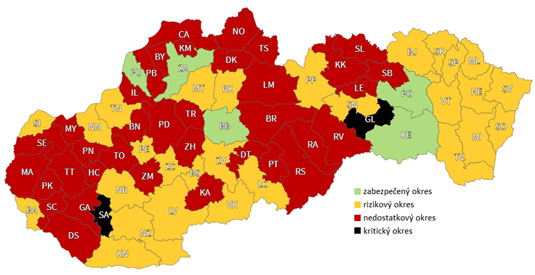 Mapa klasifikácie okresov - všeobecné lekárstvo